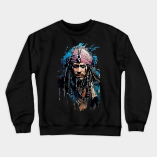 Dangerous Pirate in Old Classic Costume with Furious Face in Ink Painting Style Crewneck Sweatshirt